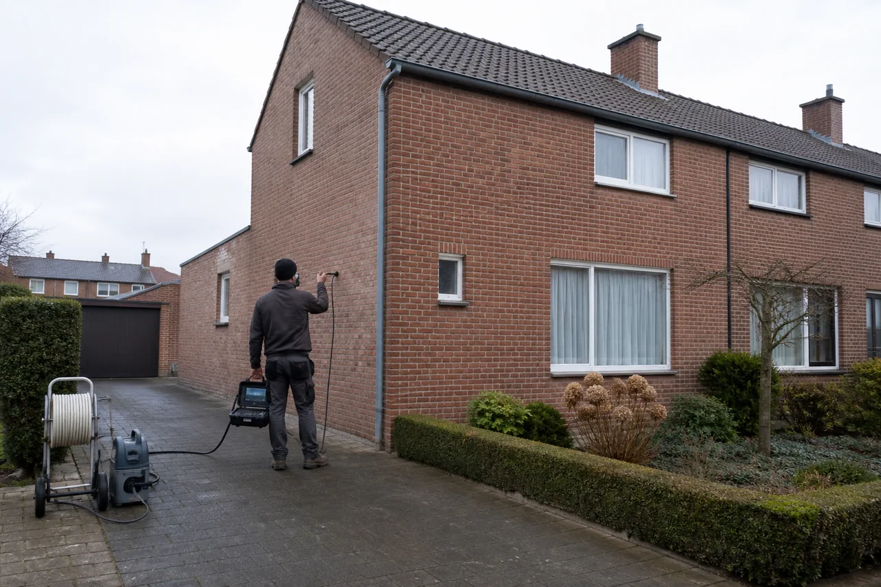 Illustratieve inspectie bij een halfopen bakstenen woning in Vlaanderen